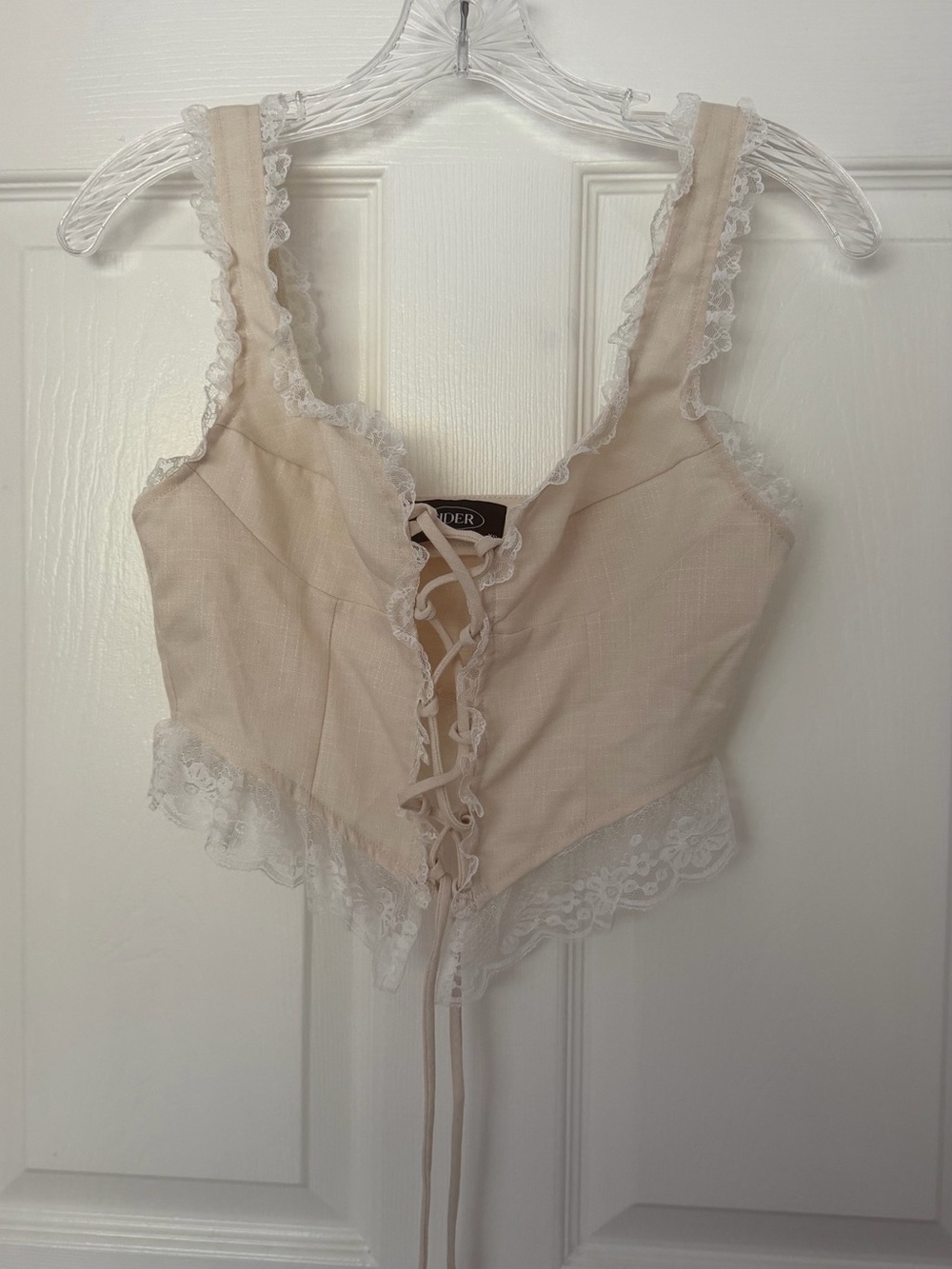 Cider Beige Lace-Up Cropped Corset Tank Top